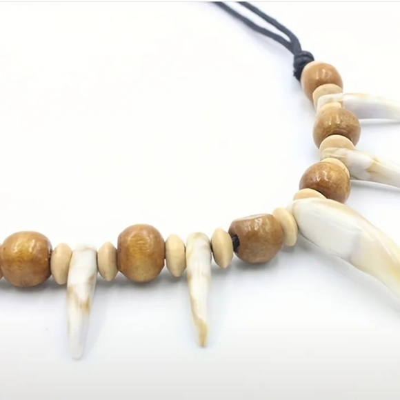2pc Tribal Style Beaded Necklace With Wolf Tooth For Men Women - Picture 3 of 6